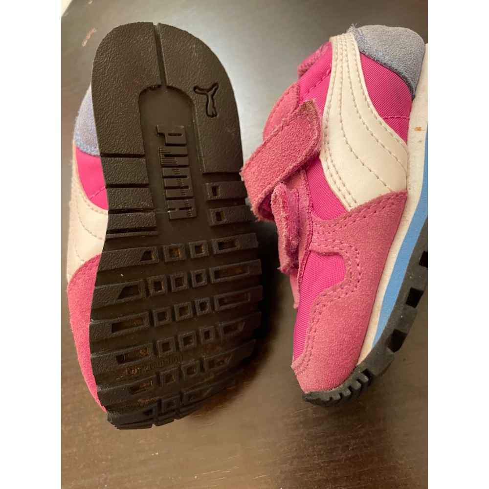 Retro Puma Girls Pink Athletic Shoes Sneakers hook Loop Toddler /Walker Size 5 - Picture 6 of 7